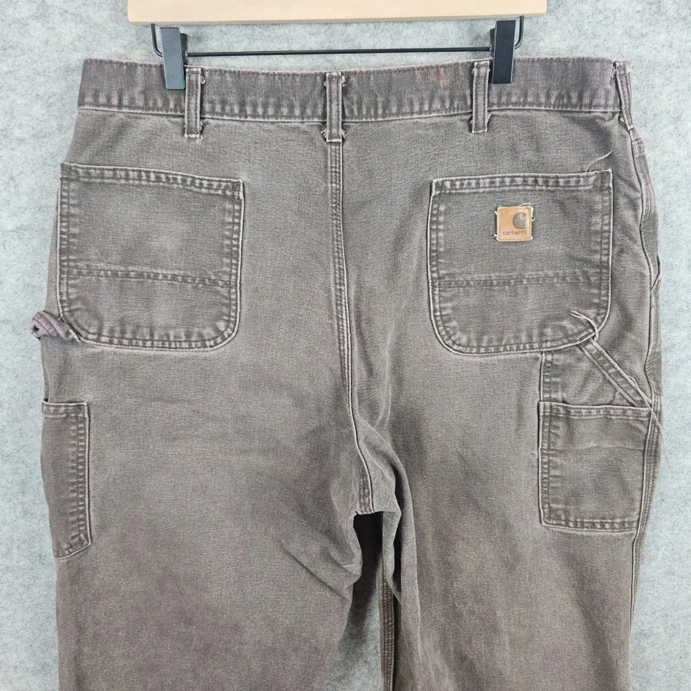 Carhartt Men's Brown Canvas Carpenter Pants Size 38x33 Workwear Faded Distressed
